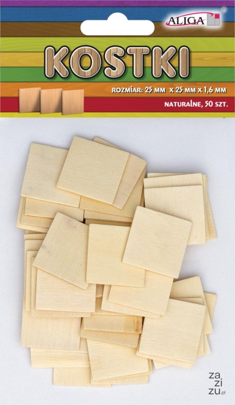 Kostka drewniana 50szt. naturalna 25x25x1,3mm | PK-0639 Kostka drewniana 50szt. naturalna 25x25x1,3mm | PK-0639