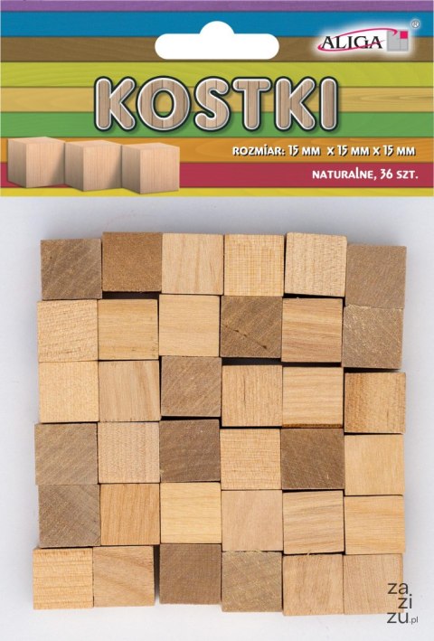 Kostki drewniane 1,5x1,5cm naturalne 36szt. | PK-0493 Kostki drewniane 1,5x1,5cm naturalne 36szt. | PK-0493