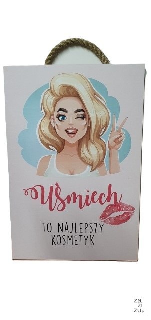 Tabliczka / obraz do zawieszenia 20 x 30cm UŚMIECH TO NAJLEPSZY KOSMETYK Tabliczka / obraz do zawieszenia 20 x 30cm UŚMIECH TO NAJLEPSZY KOSMETYK
