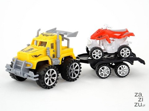 Auto z lawetą i quadem, napęd na koło zam; 36x14x13cm Auto z lawetą i quadem, napęd na koło zam; 36x14x13cm
