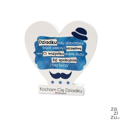 Drewniana tabliczka serce z podstawką wzbogacona lakierem UV z napisem " Dziadku miły..." Drewniana tabliczka serce z podstawką wzbogacona lakierem UV z napisem " Dziadku miły..."