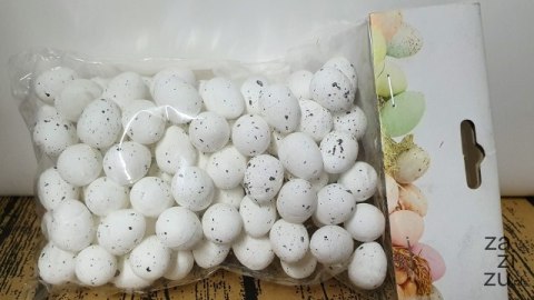 Jajka w worku 1,8cm BIAŁE W PLAMKI 100szt 2983 Jajka w worku 1,8cm BIAŁE W PLAMKI 100szt 2983