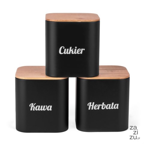 Komplet 3 pojemników Talon Kawa Herbata Cukier 11,5 x 12,3 cm czarne Komplet 3 pojemników Talon Kawa Herbata Cukier 11,5 x 12,3 cm czarne