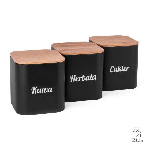 Komplet 3 pojemników Talon Kawa Herbata Cukier 11,5 x 12,3 cm czarne Komplet 3 pojemników Talon Kawa Herbata Cukier 11,5 x 12,3 cm czarne