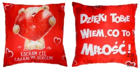 Poduszka dwustronna 20 x 20 cm - Dzięki Tobie wiem co to miłość! M4 Poduszka dwustronna 20 x 20 cm - Dzięki Tobie wiem co to miłość! M4