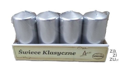 Świeca 4szt walec SREBRO Świeca 4szt walec SREBRO