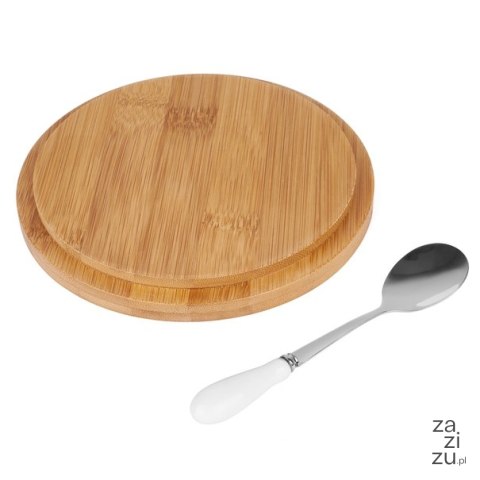 Cukiernica ceramiczna z bambusową pokrywką i łyżeczką Tadar 400 ml biała Cukiernica ceramiczna z bambusową pokrywką i łyżeczką Tadar 400 ml biała