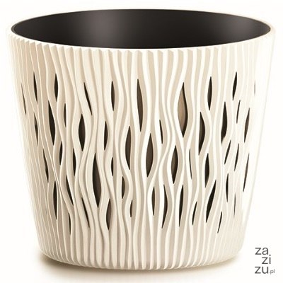 Doniczka z wkładem SANDY ROUND - kremowy 12,8xh11cm Doniczka z wkładem SANDY ROUND - kremowy 12,8xh11cm