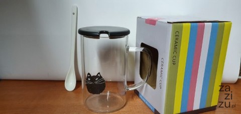 Kubek szklany + pokrywka + łyżeczka | 703-1004 Kubek szklany + pokrywka + łyżeczka | 703-1004