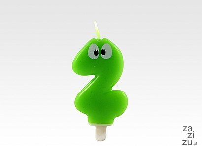 Świeczka "2" H:7,5cm ZIELONA Z OCZAMI 24 szt. 62-72 Świeczka "2" H:7,5cm ZIELONA Z OCZAMI 24 szt. 62-72