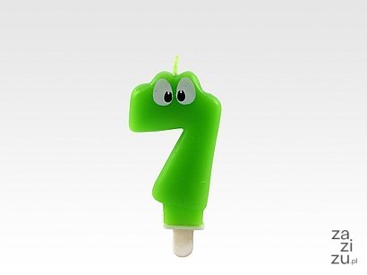 Świeczka "7" H:7,5cm ZIELONA Z OCZAMI 24 szt. 62-77 Świeczka "7" H:7,5cm ZIELONA Z OCZAMI 24 szt. 62-77