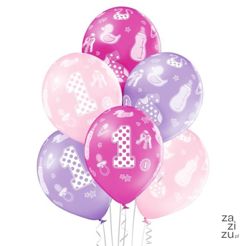 Balony 30cm "1" urodziny dziewczynki 6szt. | BN06-191 Balony 30cm "1" urodziny dziewczynki 6szt. | BN06-191