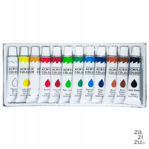 Farbki akrylowe 12kol.x 12ml w tubie w pud. | FA-233Z Farbki akrylowe 12kol.x 12ml w tubie w pud. | FA-233Z