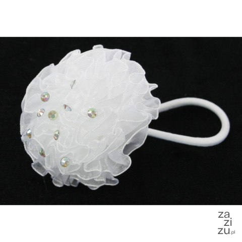 Gumki do włosów pompon + cyrkonie białe 12szt. G7905 Gumki do włosów pompon + cyrkonie białe 12szt. G7905