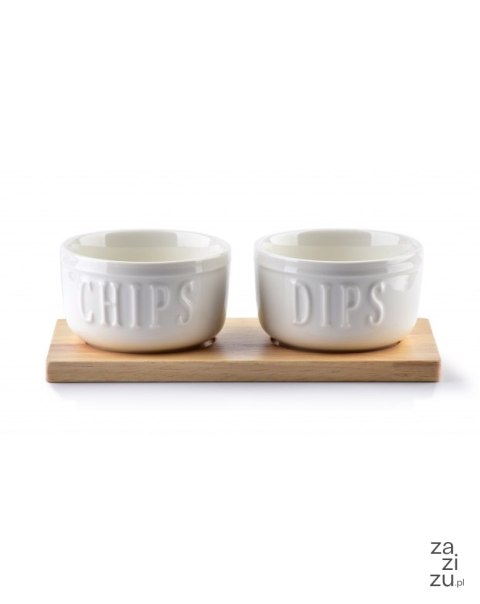 Miseczki 2szt. biała porcelana z drewnianą deską Miseczki 2szt. biała porcelana z drewnianą deską