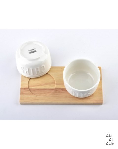Miseczki 2szt. biała porcelana z drewnianą deską Miseczki 2szt. biała porcelana z drewnianą deską
