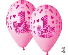 Balony cyfra 1, MAM JUŻ ROCZEK, różowe, 32 cm 5szt.