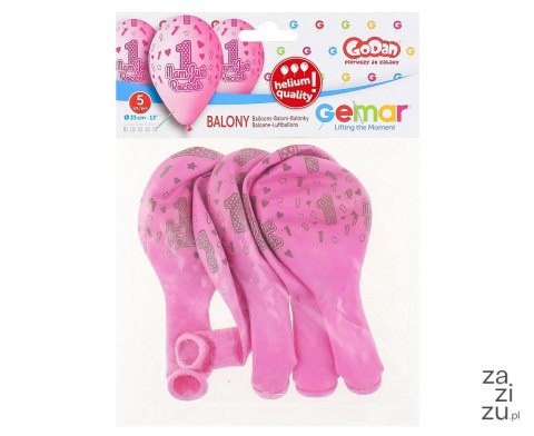 Balony cyfra 1, MAM JUŻ ROCZEK, różowe, 32 cm 5szt. Balony cyfra 1, MAM JUŻ ROCZEK, różowe, 32 cm 5szt.