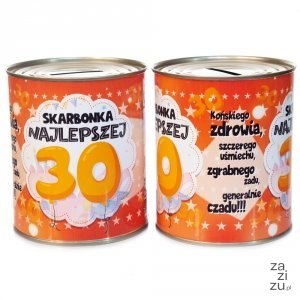 Skarbonka metalowa puszka z napisem "Skarbonka Najlepszej 30" Skarbonka metalowa puszka z napisem "Skarbonka Najlepszej 30"