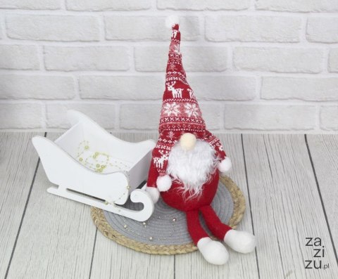 Skrzat świąteczny z długimi nogami i wełnianą czapką -CZERWONY 55x18 cm NT1531 Skrzat świąteczny z długimi nogami i wełnianą czapką -CZERWONY 55x18 cm NT1531