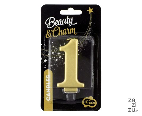 Świeczka cyfra 1 urodziny, metalik złota, 8 cm Świeczka cyfra 1 urodziny, metalik złota, 8 cm