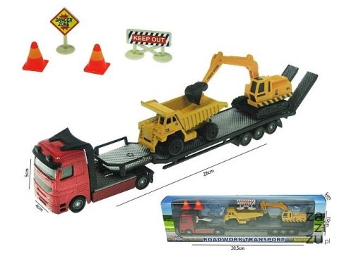 Autotransporter z dwoma pojazdami budowlanymi Autotransporter z dwoma pojazdami budowlanymi