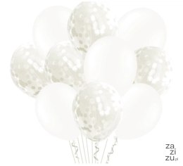 Balony 12 cali białe z konfetti 20szt. | 400904
