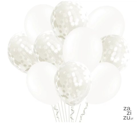 Balony 12 cali białe z konfetti 20szt. | 400904 Balony 12 cali białe z konfetti 20szt. | 400904