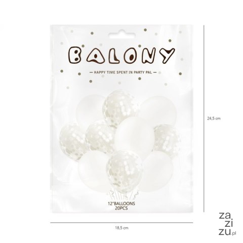 Balony 12 cali białe z konfetti 20szt. | 400904 Balony 12 cali białe z konfetti 20szt. | 400904