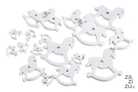 Drewniane wykrawanki - koniki na biegunach białe mix - 2,5cm - 7cm, 18szt 129CAN7827W Drewniane wykrawanki - koniki na biegunach białe mix - 2,5cm - 7cm, 18szt 129CAN7827W
