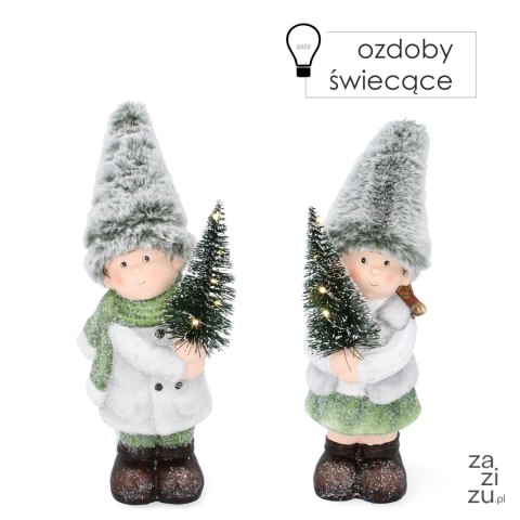 Figurka dziewczynka /chłopak z choinką led 22cm 4szt Figurka dziewczynka /chłopak z choinką led 22cm 4szt
