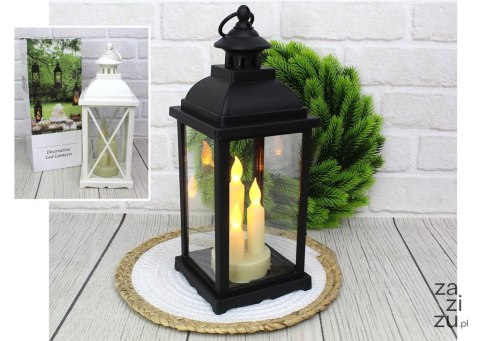 Lampion, latarnia szło-plastik LED z trzema świecami mix biały i czarny 34x13 cm AE-8713 Lampion, latarnia szło-plastik LED z trzema świecami mix biały i czarny 34x13 cm AE-8713