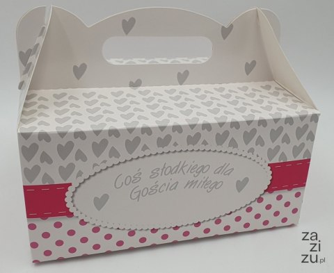 Pudełko kartonowe 30szt. na ciasto 19x14x9cm COŚ SŁODKIEGO DLA GOŚCIA MIŁEGO Pudełko kartonowe 30szt. na ciasto 19x14x9cm COŚ SŁODKIEGO DLA GOŚCIA MIŁEGO