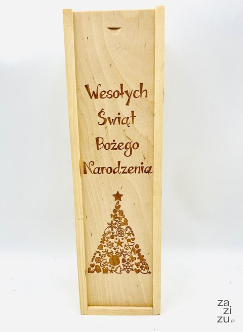 Skrzynka na wino grawerowana Wesołych Świąt 38 x 10 cm. - P587 Skrzynka na wino grawerowana Wesołych Świąt 38 x 10 cm. - P587