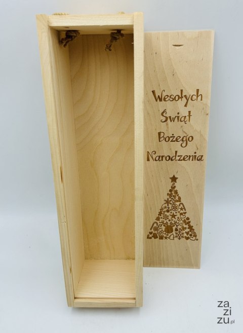 Skrzynka na wino grawerowana Wesołych Świąt 38 x 10 cm. - P587 Skrzynka na wino grawerowana Wesołych Świąt 38 x 10 cm. - P587