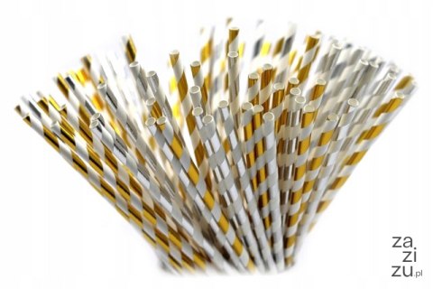 Słomki papierowe Złote i Srebrne Paski 205 x 6mm 10szt x10paczek 80-99 Słomki papierowe Złote i Srebrne Paski 205 x 6mm 10szt x10paczek 80-99