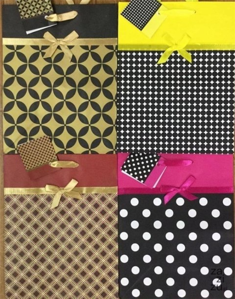 Torebka prezentowa 12szt. PASKI/KROPKI 18x23x10cm | PL-2k Torebka prezentowa 12szt. PASKI/KROPKI 18x23x10cm | PL-2k