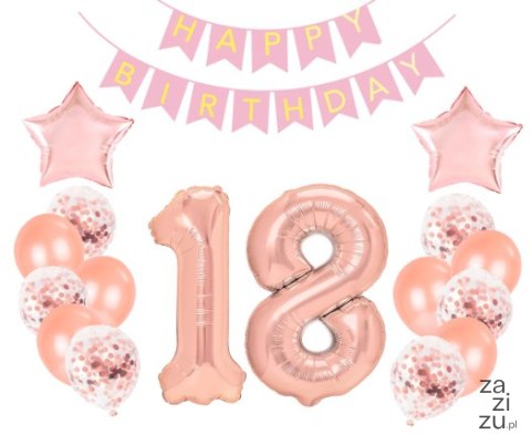 Zestaw balonów na 18 urodziny rose gold duży | 460474 Zestaw balonów na 18 urodziny rose gold duży | 460474