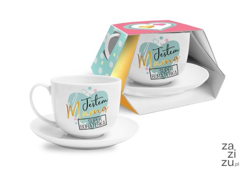 Filiżanka ze spodkiem 400ml - Jestem Mamą Filiżanka ze spodkiem 400ml - Jestem Mamą
