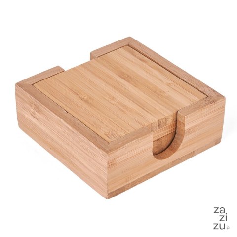 Podkładki pod kubek w stojaku bambusowe 10 x 10 cm 4 sztuki Tadar Podkładki pod kubek w stojaku bambusowe 10 x 10 cm 4 sztuki Tadar