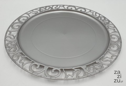 Talerz plastikowy fi-300 srebrny ażur 4szt 34-54 Talerz plastikowy fi-300 srebrny ażur 4szt 34-54