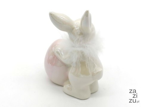 Zając ceramiczny z jajkiem i futerkiem 15x 11cm Zając ceramiczny z jajkiem i futerkiem 15x 11cm
