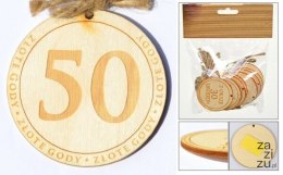 Zawieszka drewniana lub do przyklejenia z tekstem ''50'' 10 szt. ozd-005