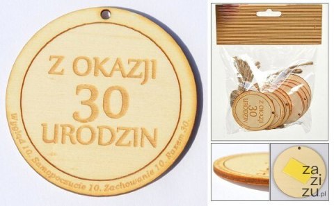 Zawieszka drewniana lub do przyklejenia z tekstem ''Z okazji 30 urodzin'' 10 szt. ozd-003 Zawieszka drewniana lub do przyklejenia z tekstem ''Z okazji 30 urodzin'' 10 szt. ozd-003