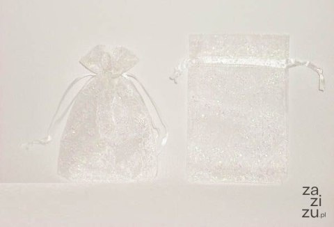 Torebka z materiału 2750 biała brokat 15x11cm - 12szt. Tort-0074 Torebka z materiału 2750 biała brokat 15x11cm - 12szt. Tort-0074