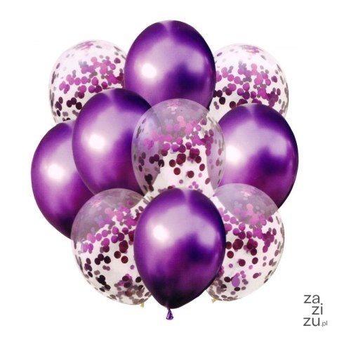 Zestaw balonów metalicznych fioletowych i konfetti 33 cm, 10 sztuk BCS-693 Zestaw balonów metalicznych fioletowych i konfetti 33 cm, 10 sztuk BCS-693