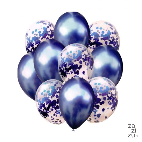 Zestaw balonów metalicznych granatowych i konfetti 33 cm, 10 sztuk BCS-693 Zestaw balonów metalicznych granatowych i konfetti 33 cm, 10 sztuk BCS-693