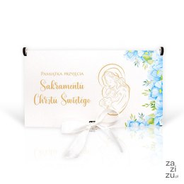 Pudełko drewniane MINI Pamiątka Chrztu NIEBIESKI 16cm