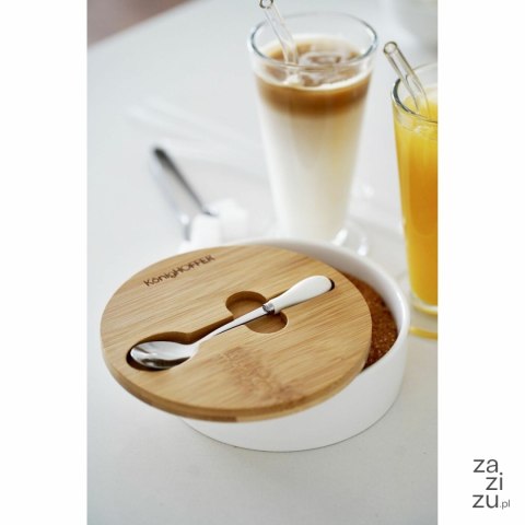 Cukiernica porcelanowa z bambusową pokrywką i łyżeczką Konighoffer 14,5 x 5 cm biała Cukiernica porcelanowa z bambusową pokrywką i łyżeczką Konighoffer 14,5 x 5 cm biała