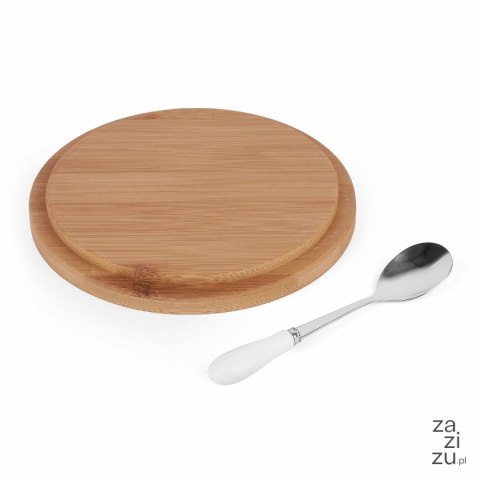 Cukiernica porcelanowa z bambusową pokrywką i łyżeczką Konighoffer 14,5 x 5 cm biała Cukiernica porcelanowa z bambusową pokrywką i łyżeczką Konighoffer 14,5 x 5 cm biała